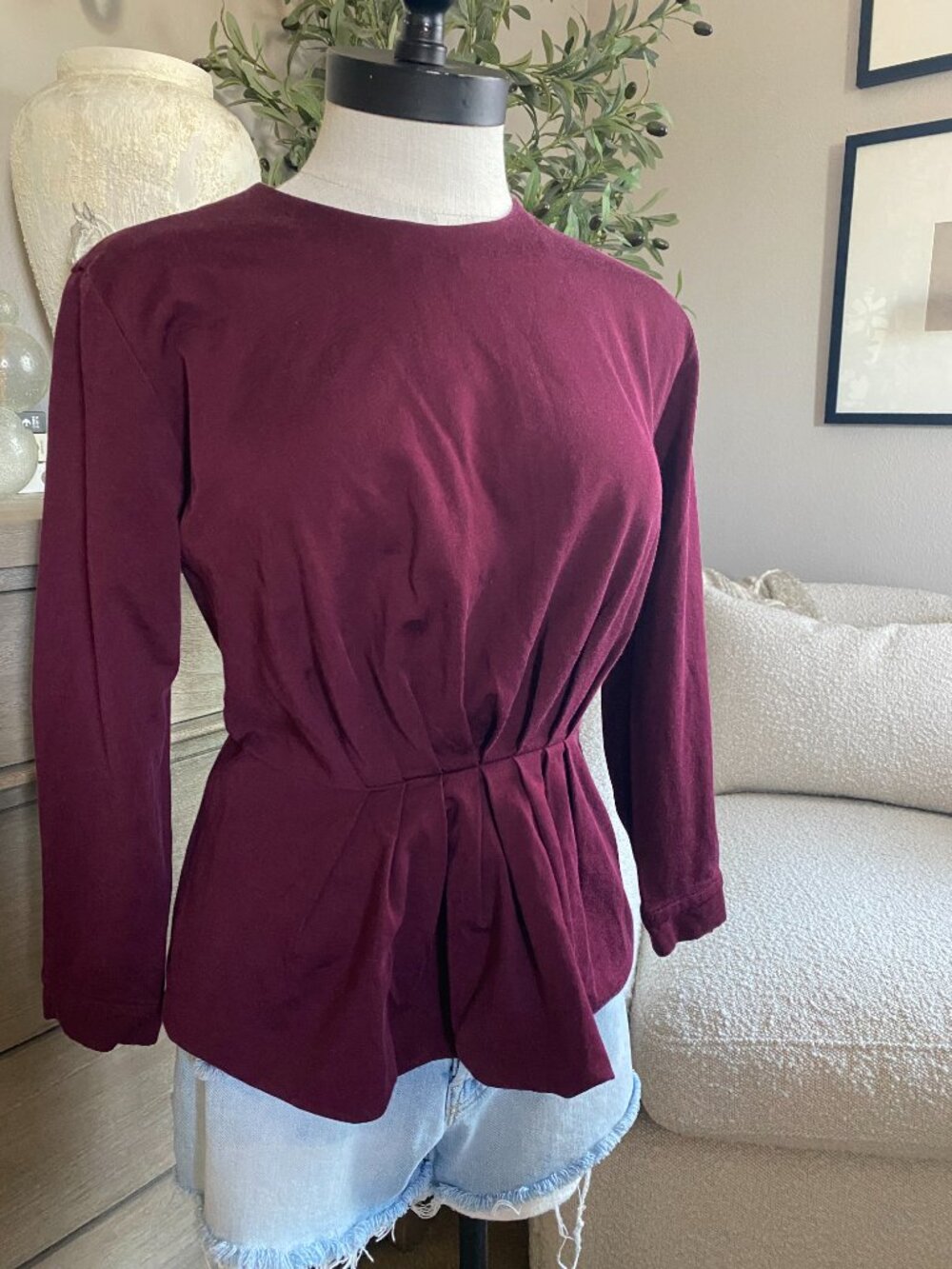 Dries Van Noten | Burgundy Pleated Long Sleeve Top Size 38